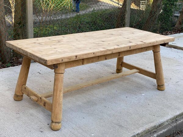 Table de ferme Georges Robert en bois massif brut, 1960, restaurée