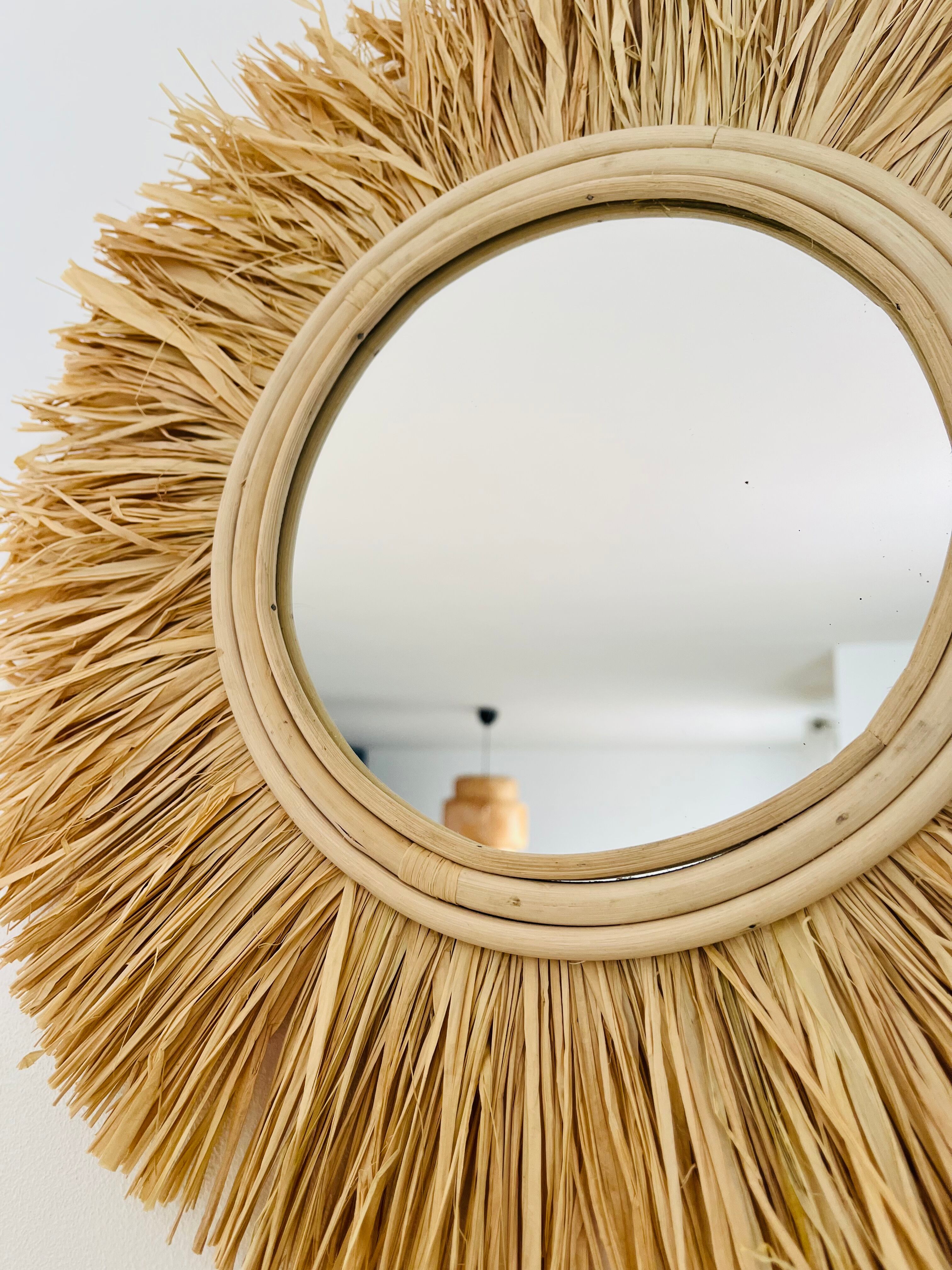 Miroir rond rotin paille, 45 cm