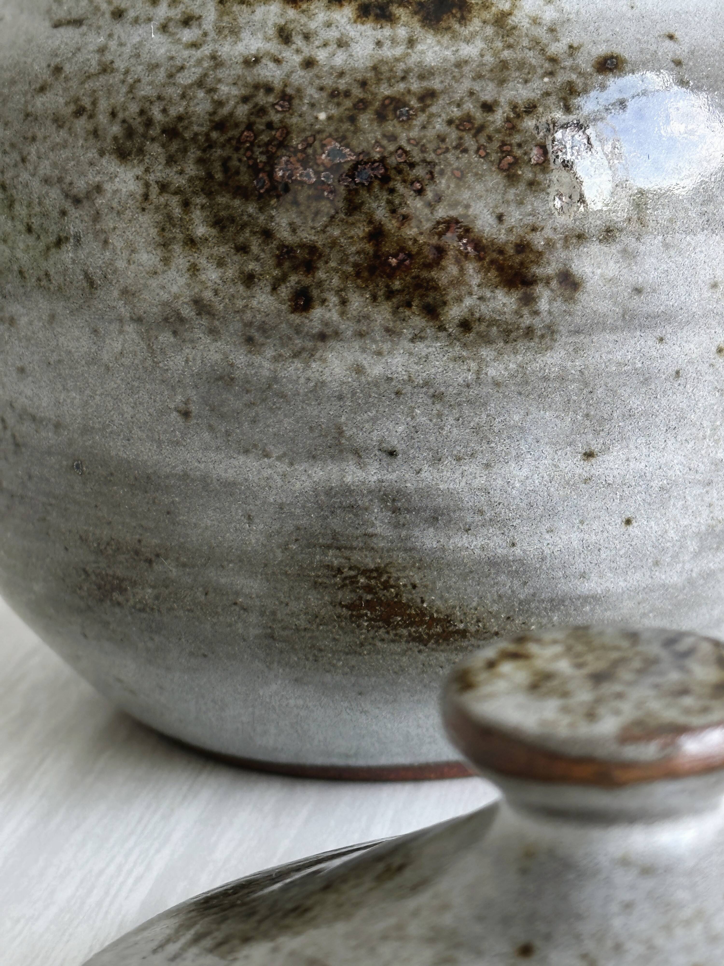 sanded stoneware pot signed Chantal and Thierry Robert