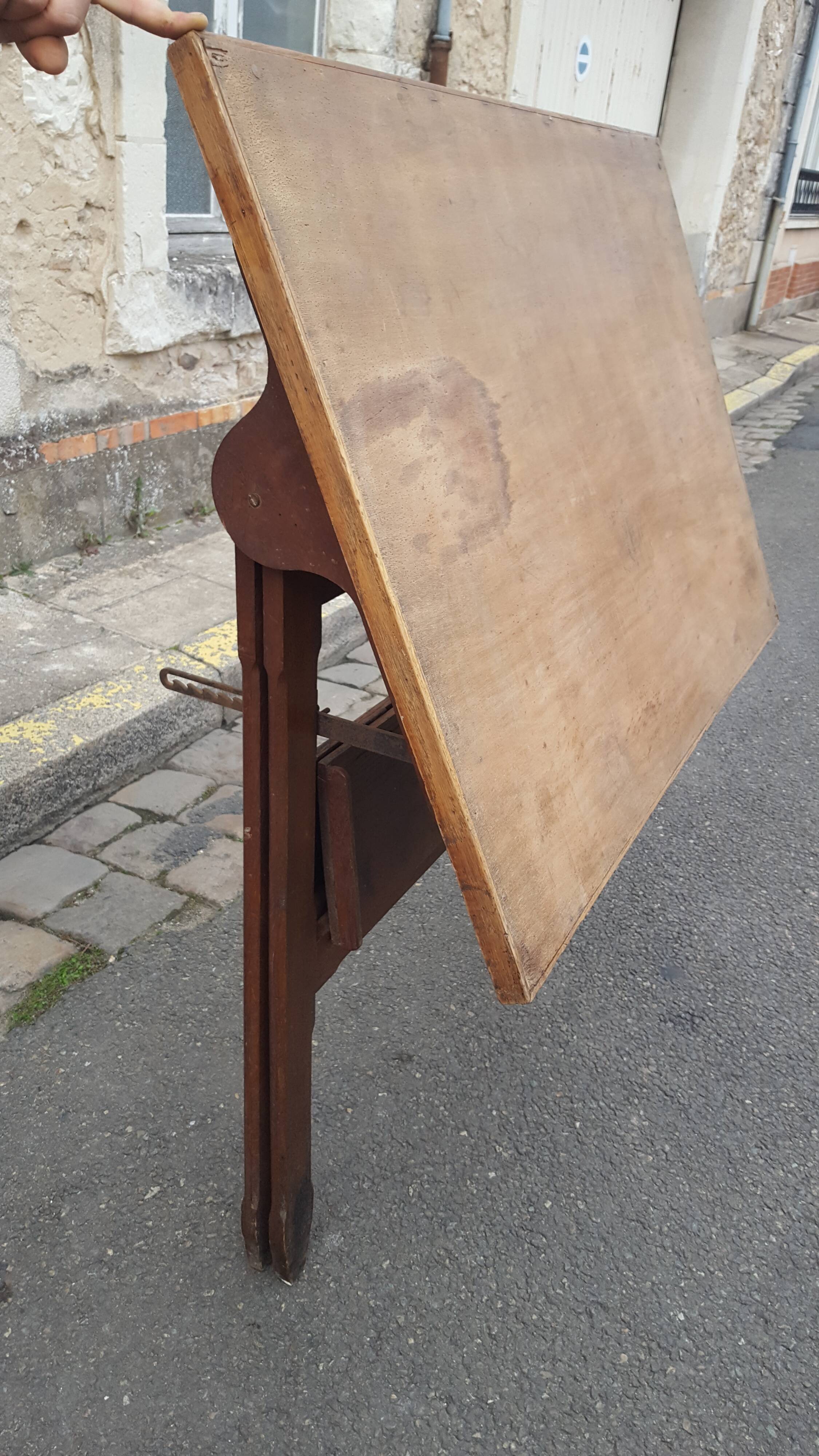 Drawing table wood and vintage metal