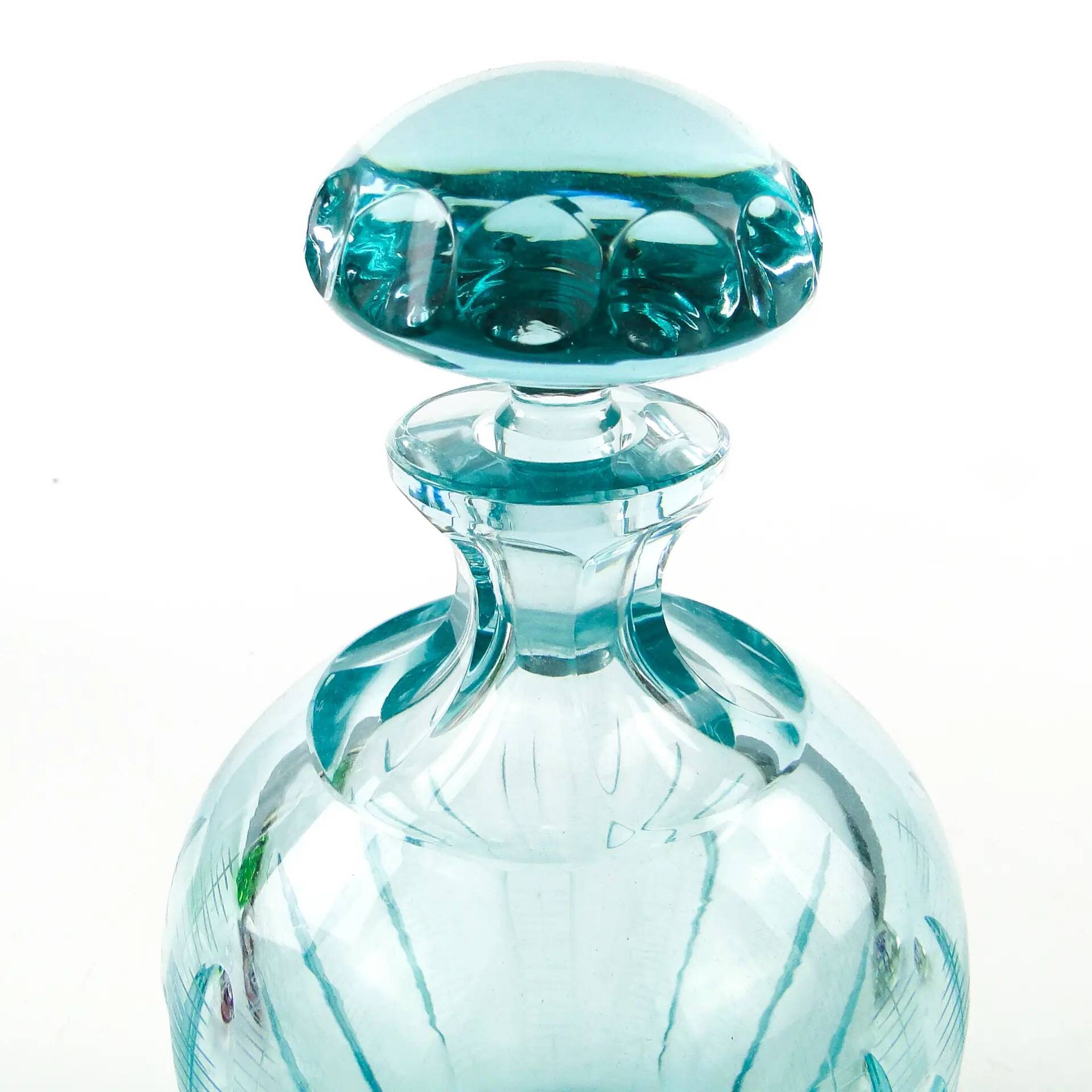 Beryl decanter, mid-century modern, turquoise glass, Moser, Czechoslovakia, 1960s