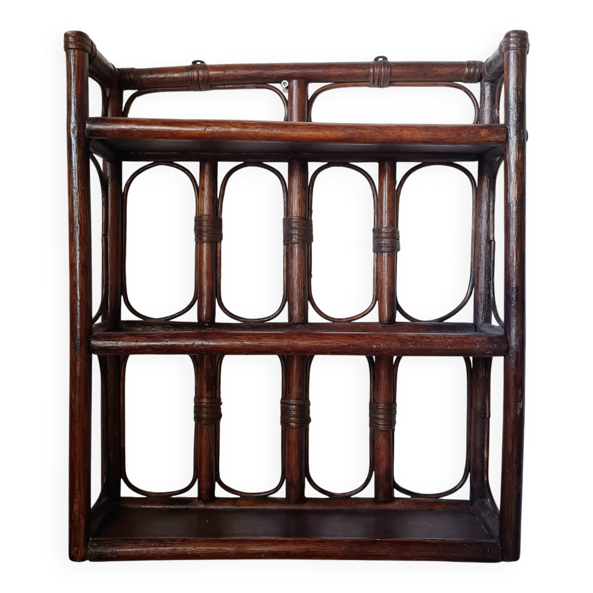 Vintage dark rattan wall shelf – Riviera & Bohemian style