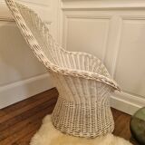 Vintage white rattan armchair