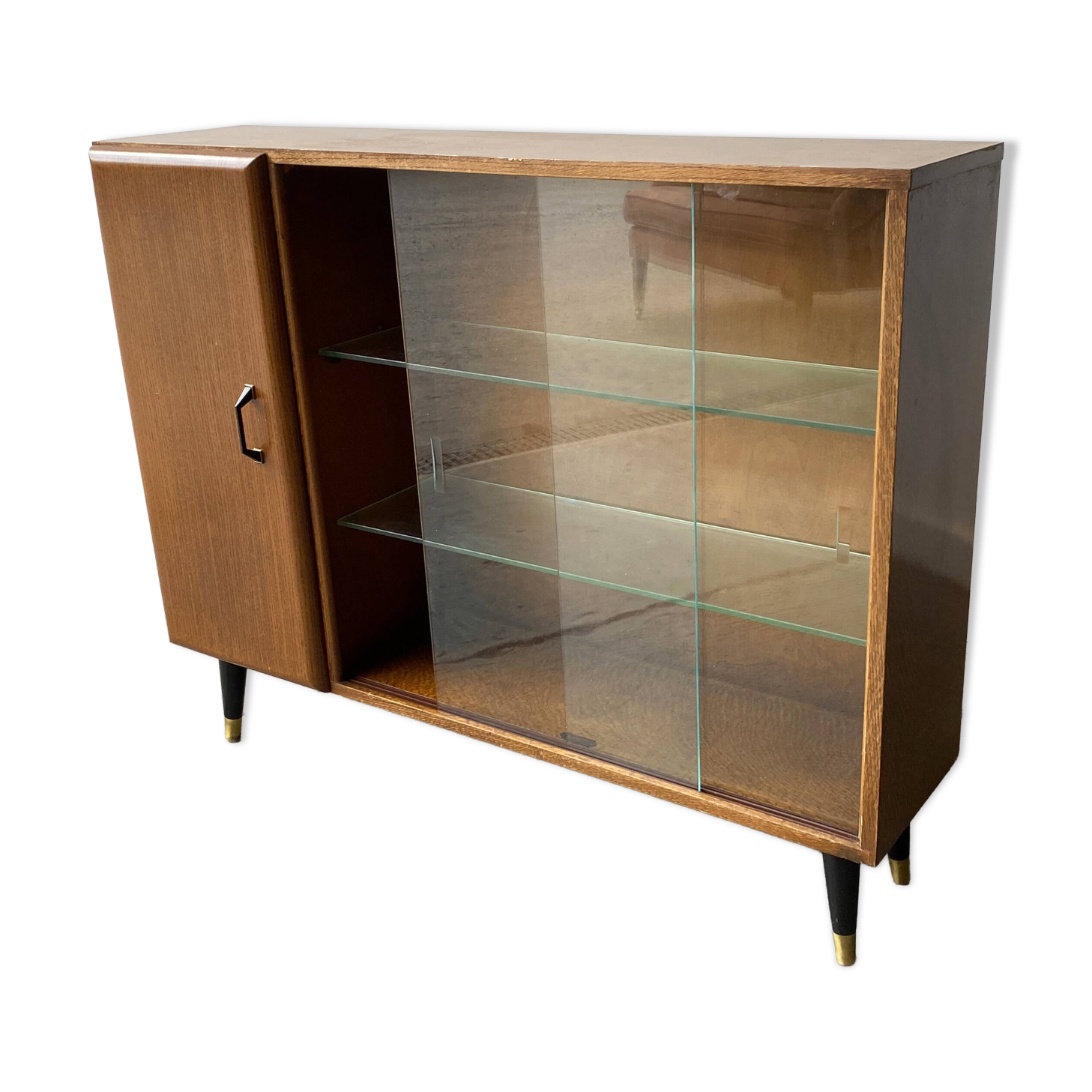 Mid Century vintage  bookcase with sliding glass doors by Turnidg