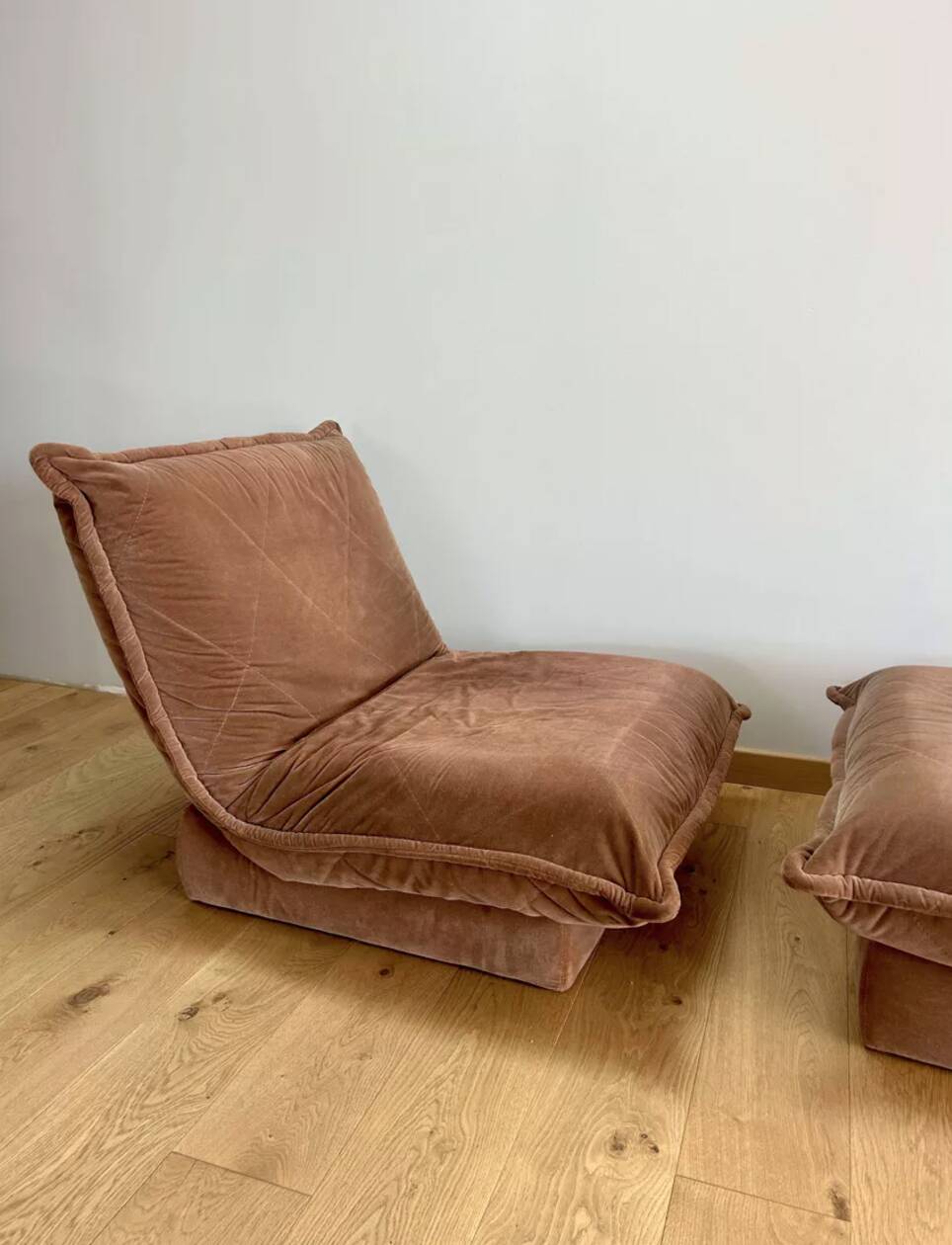 Vintage armchair and ottoman, brown velvet, Switzerland 1960