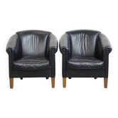 Lot de 2 fauteuils club en cuir de vachette noir de style anglais