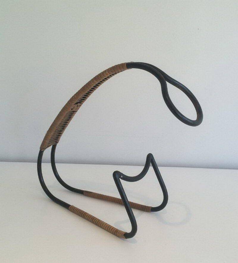 Lacquered metal and rattan bottle holder