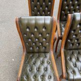 6 English Chesterfield chairs, 20th century, olive green leather