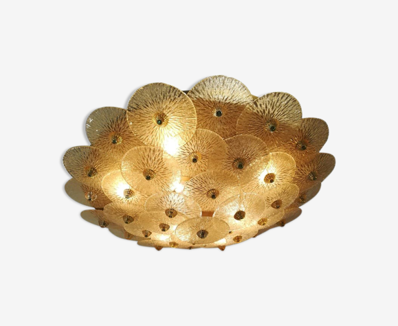 Plafonnier disques en verre de Murano gold grand modèle | Selency