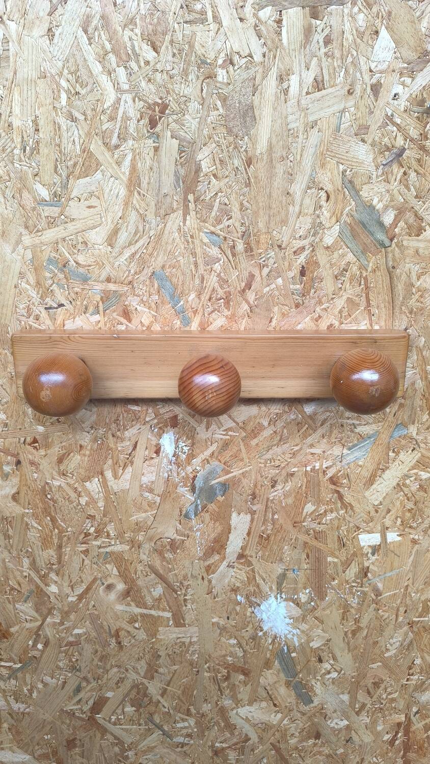 Swedish pine wall coat rack 1970