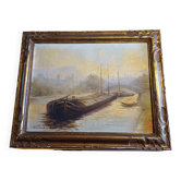 Huile sur toile "Péniche", Yvonac Annurey R, XIXème siècle