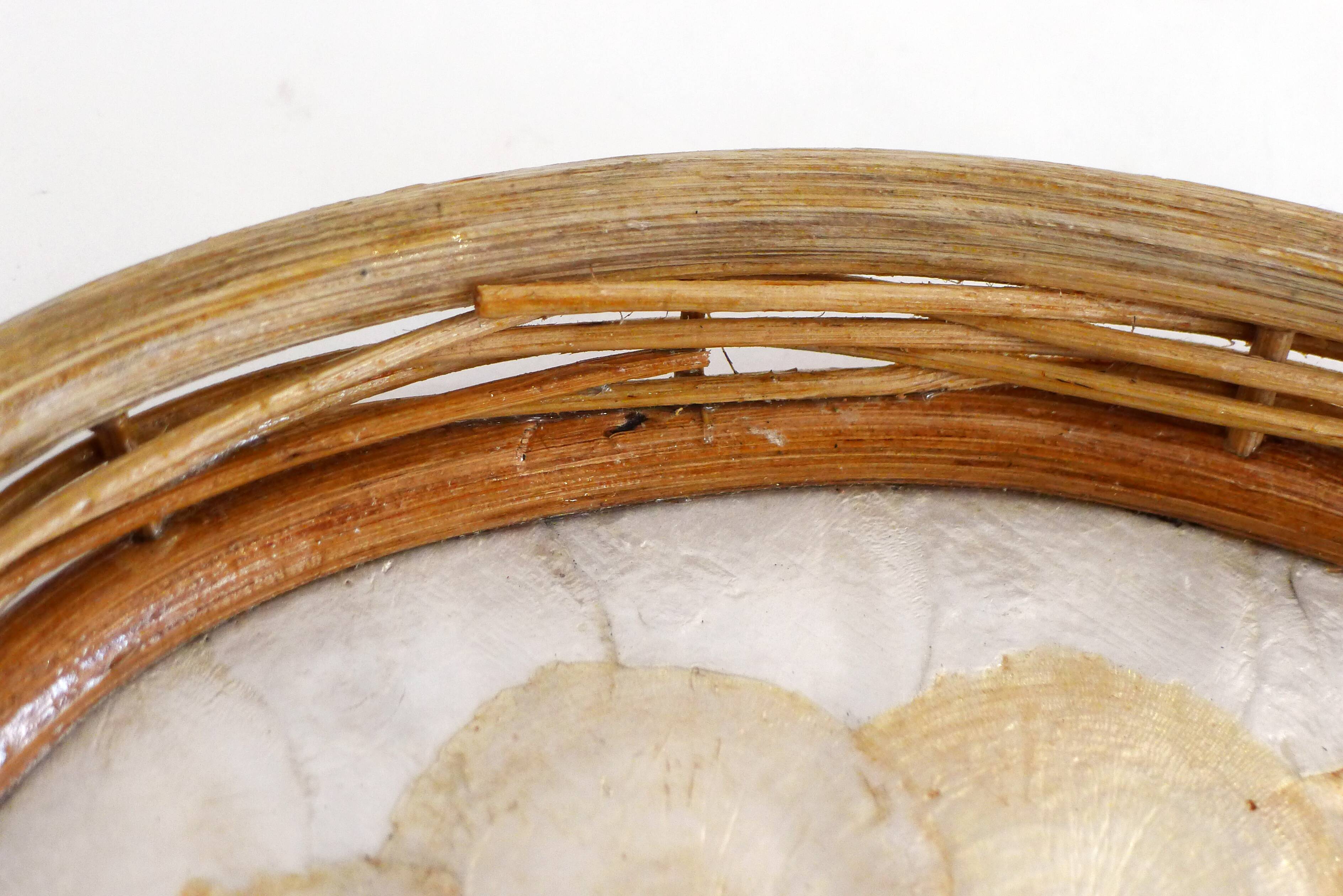 Mother-of-pearl and rattan tray