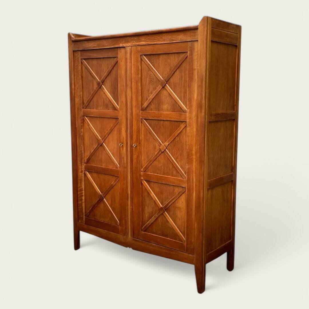 Vintage solid oak cross-braced wardrobe 1940