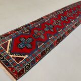 Turkish runner 490x88 cm tribal rug, red, beige, blue, vintage