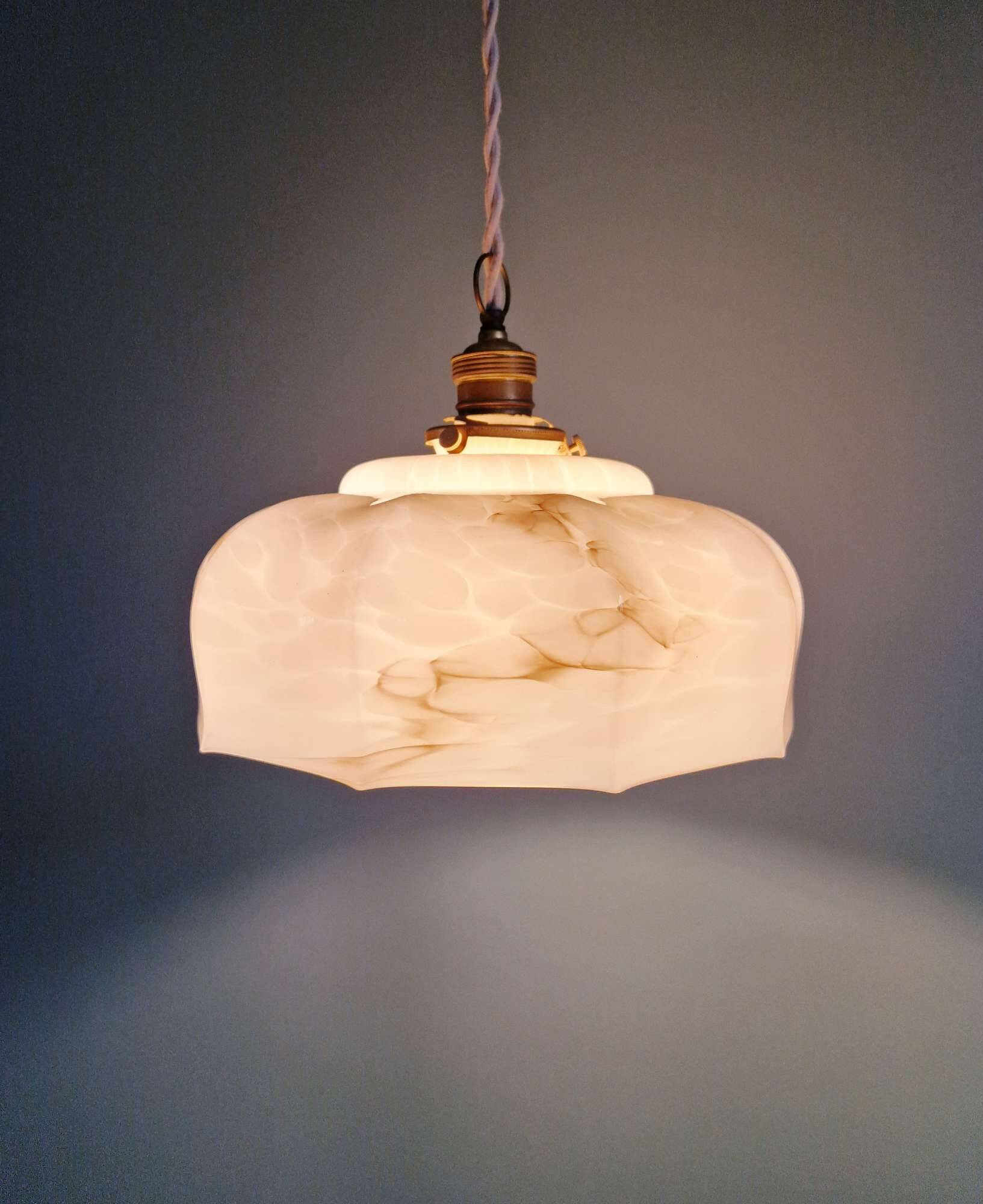 Art Deco pendant light in pink marbled opaline, Scailmont, 1920-30