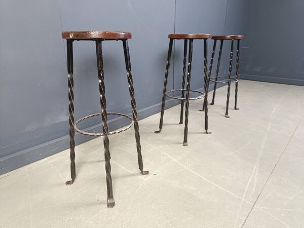 Tabourets de bar vintage en fer forgé français, années 1960 - lot de 3