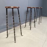 Vintage french wrought iron bar stools, 1960s - set of 3