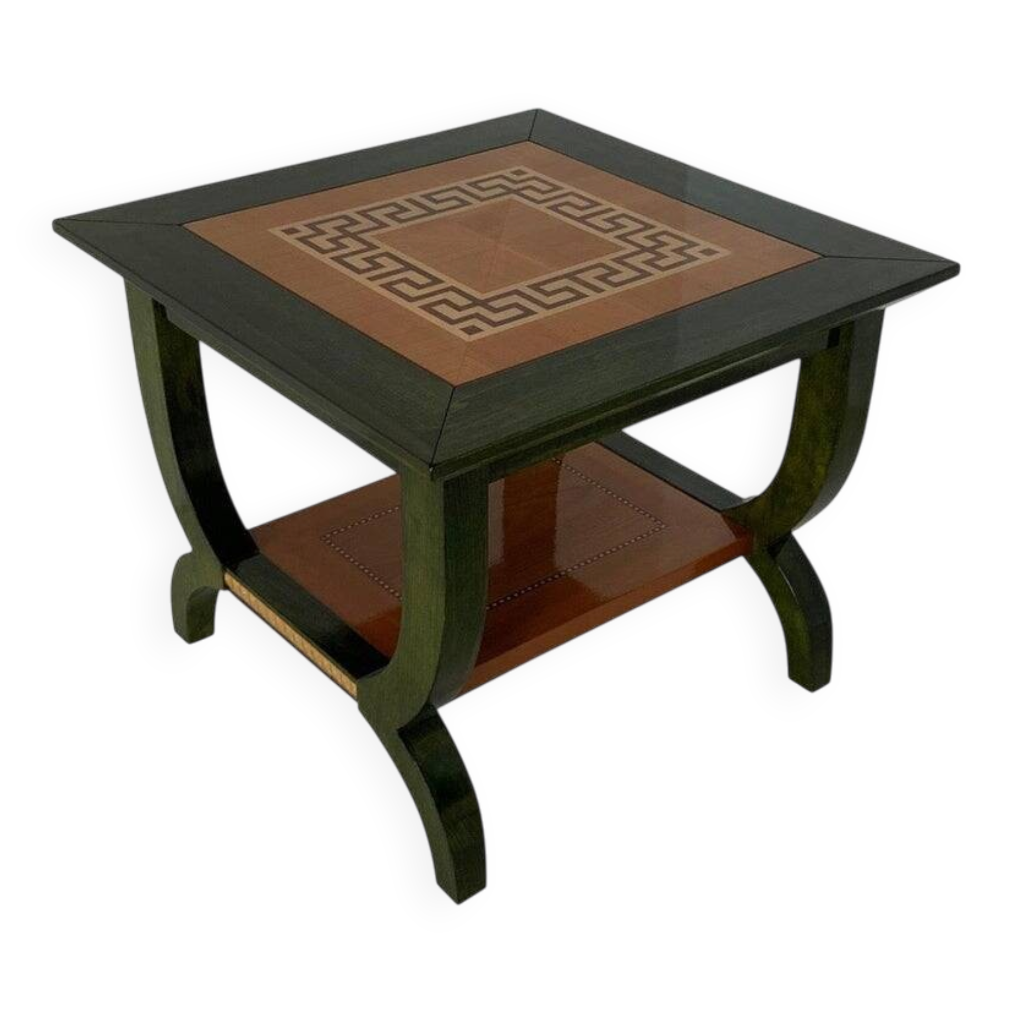 Unique Italian Green Aniline and Maple Coffee Table