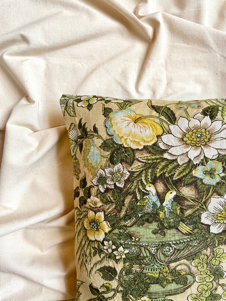Green and beige printed cotton cushion 40 cm