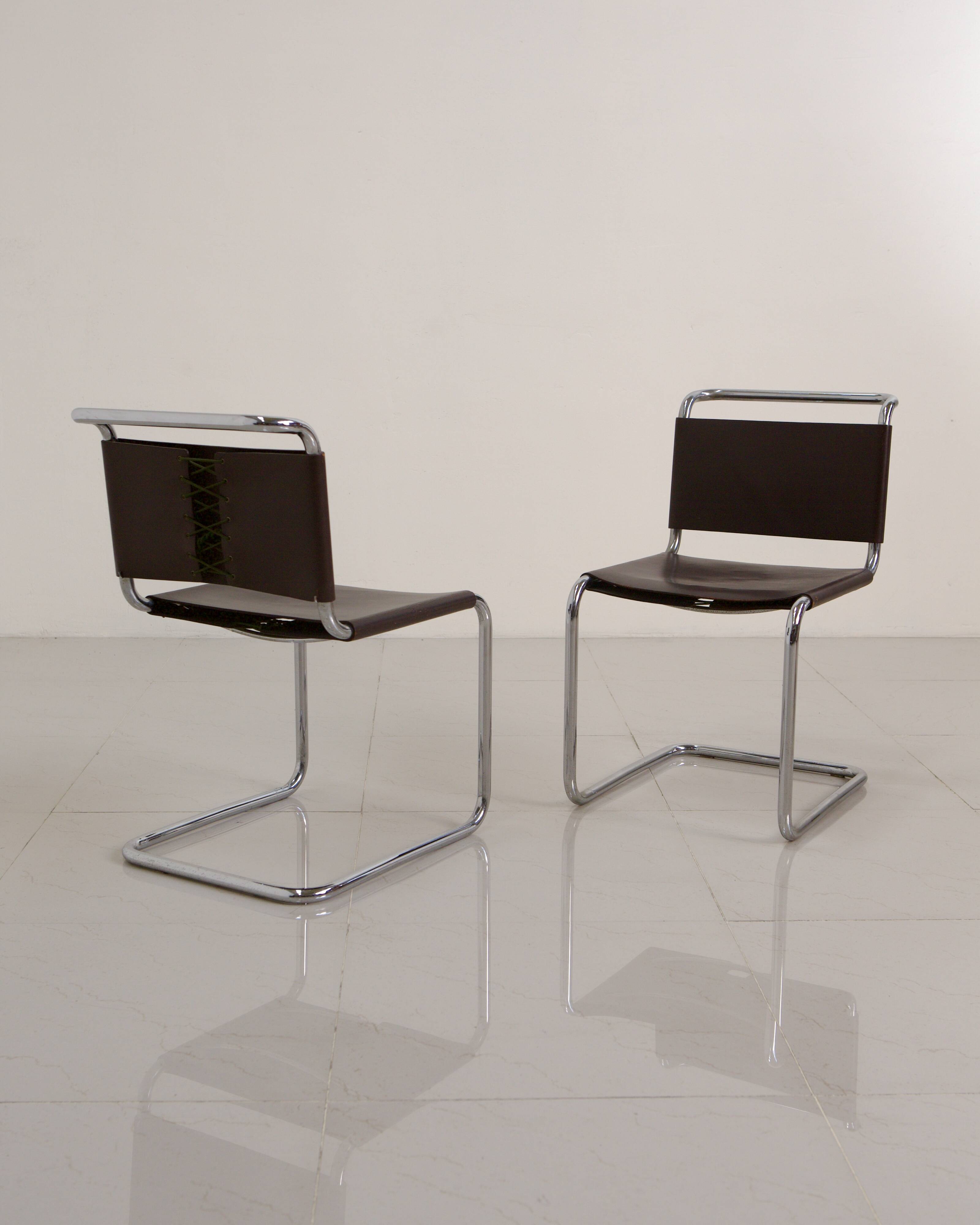 Set of 4 "S33" chairs in brown leather by Mart Stam for Gavina 60's
