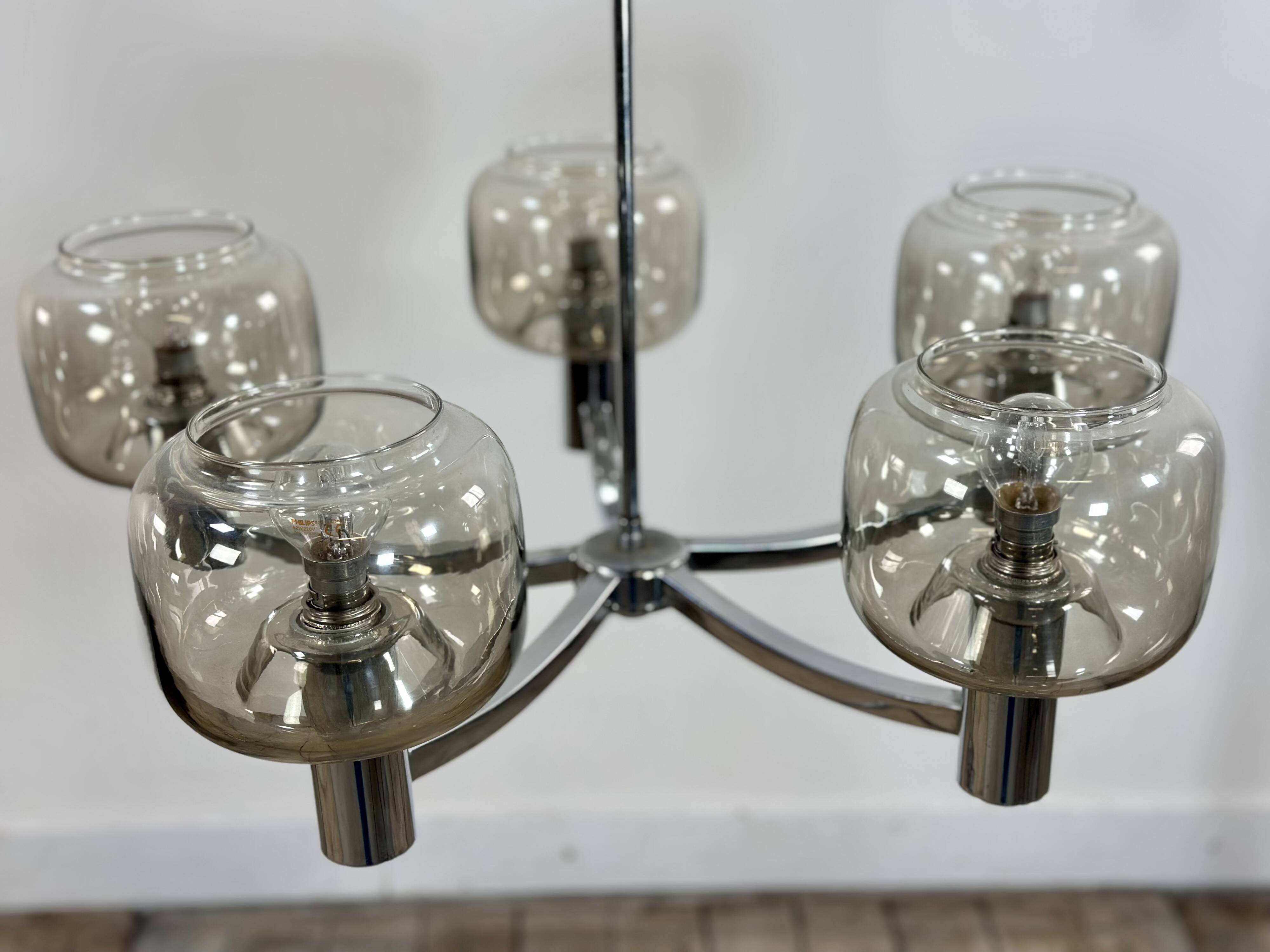 Vintage 70's chrome metal chandelier by Gaetano Sciolari