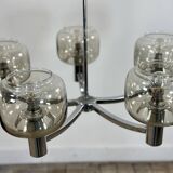 Vintage 70's chrome metal chandelier by Gaetano Sciolari