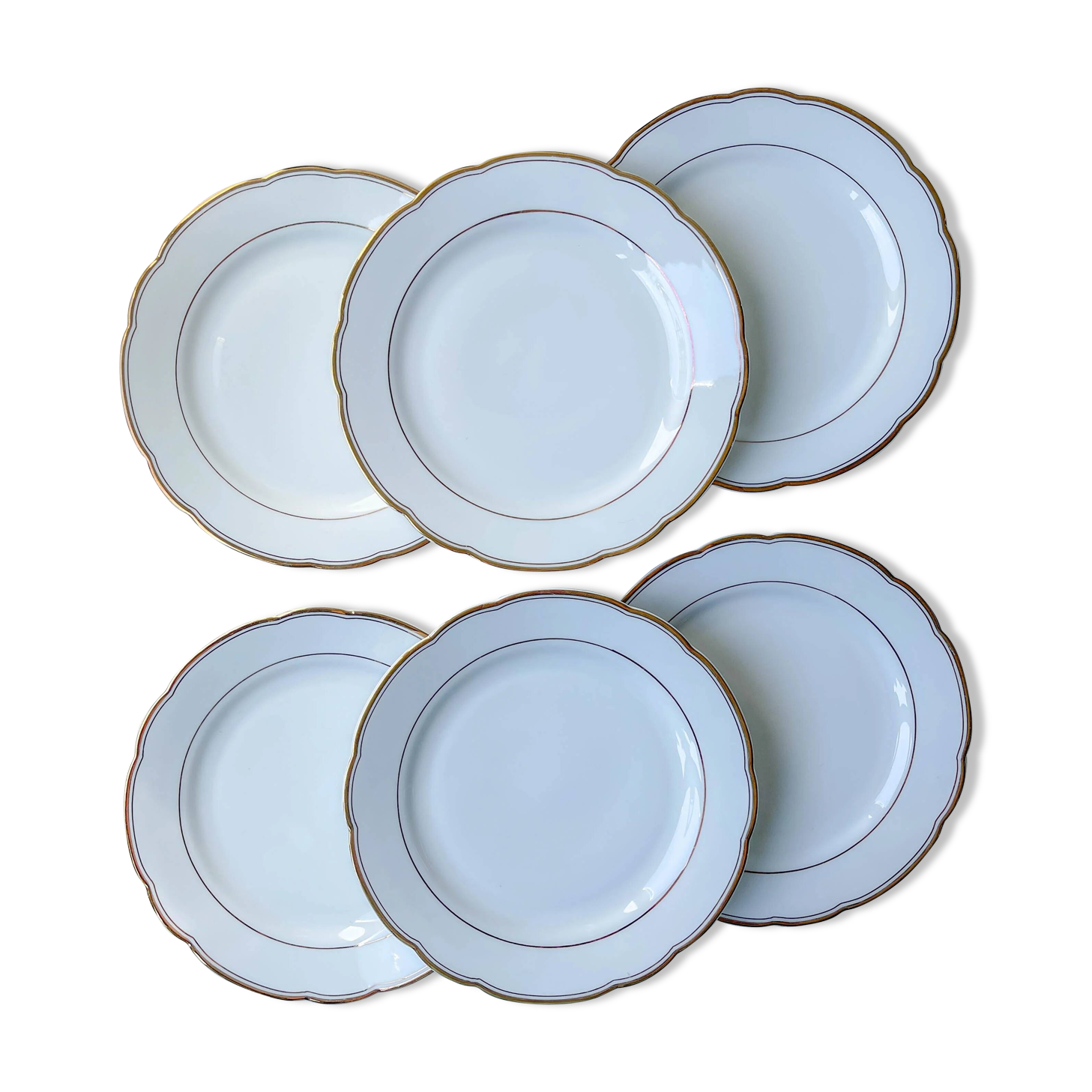 6 vintage white and gold porcelain dinner plates Kahla Gbr