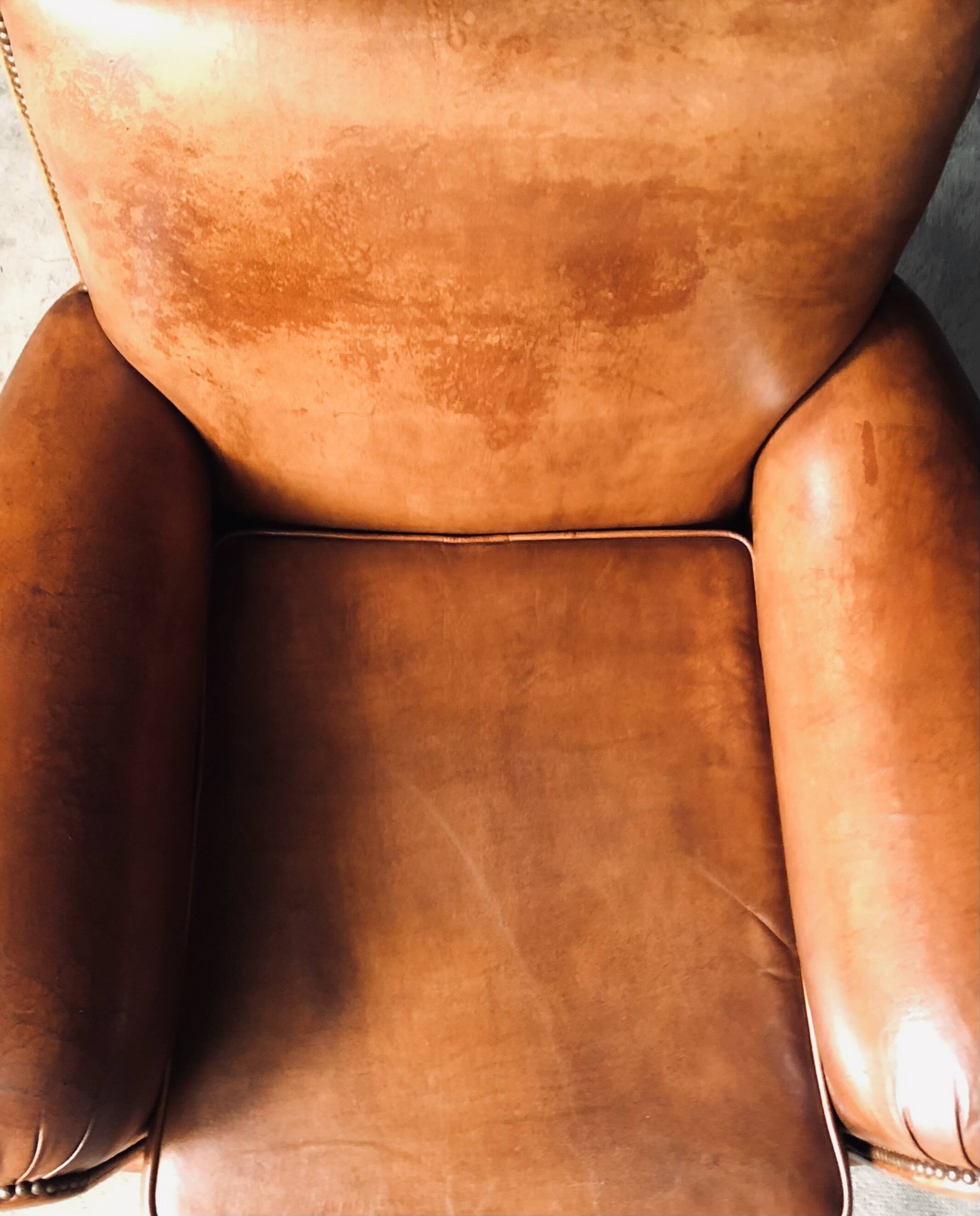 Fauteuil Club vintage en cuir « cognac »