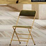 Chaise pliante en velours vert olive et bâti or Chaisor - made in France