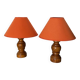 Pair of orange turned wood lamps