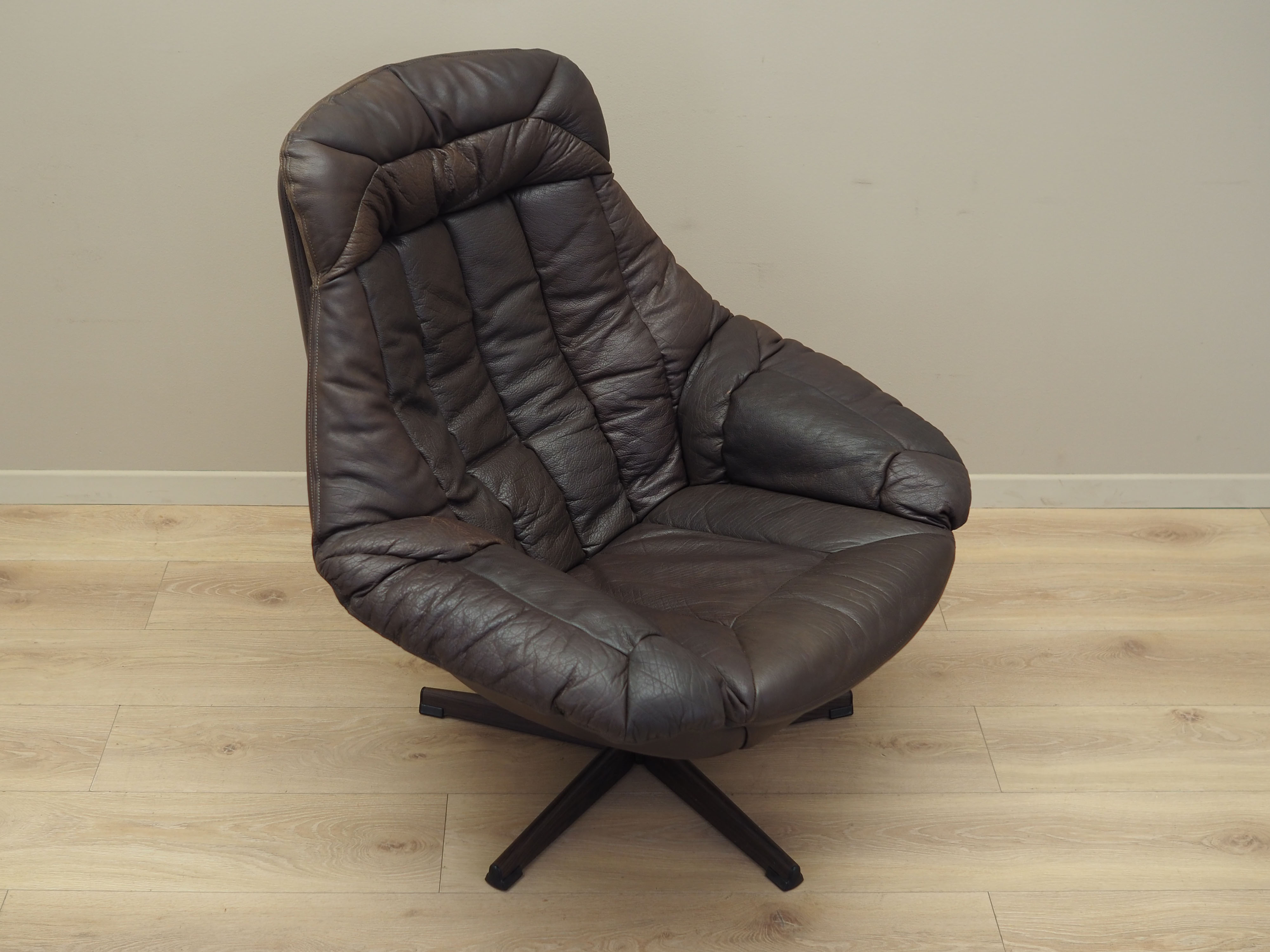 Fauteuil De Bureau Vintage Danois – Labofa – Cuir Noir – Années 60 – Pivotant