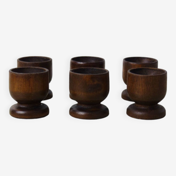 Set of 6 dark wooden egg cups