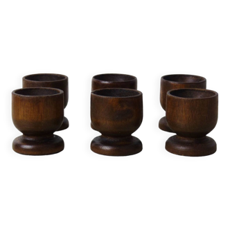 Set of 6 dark wooden egg cups