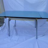 Table in blue formica with extensions