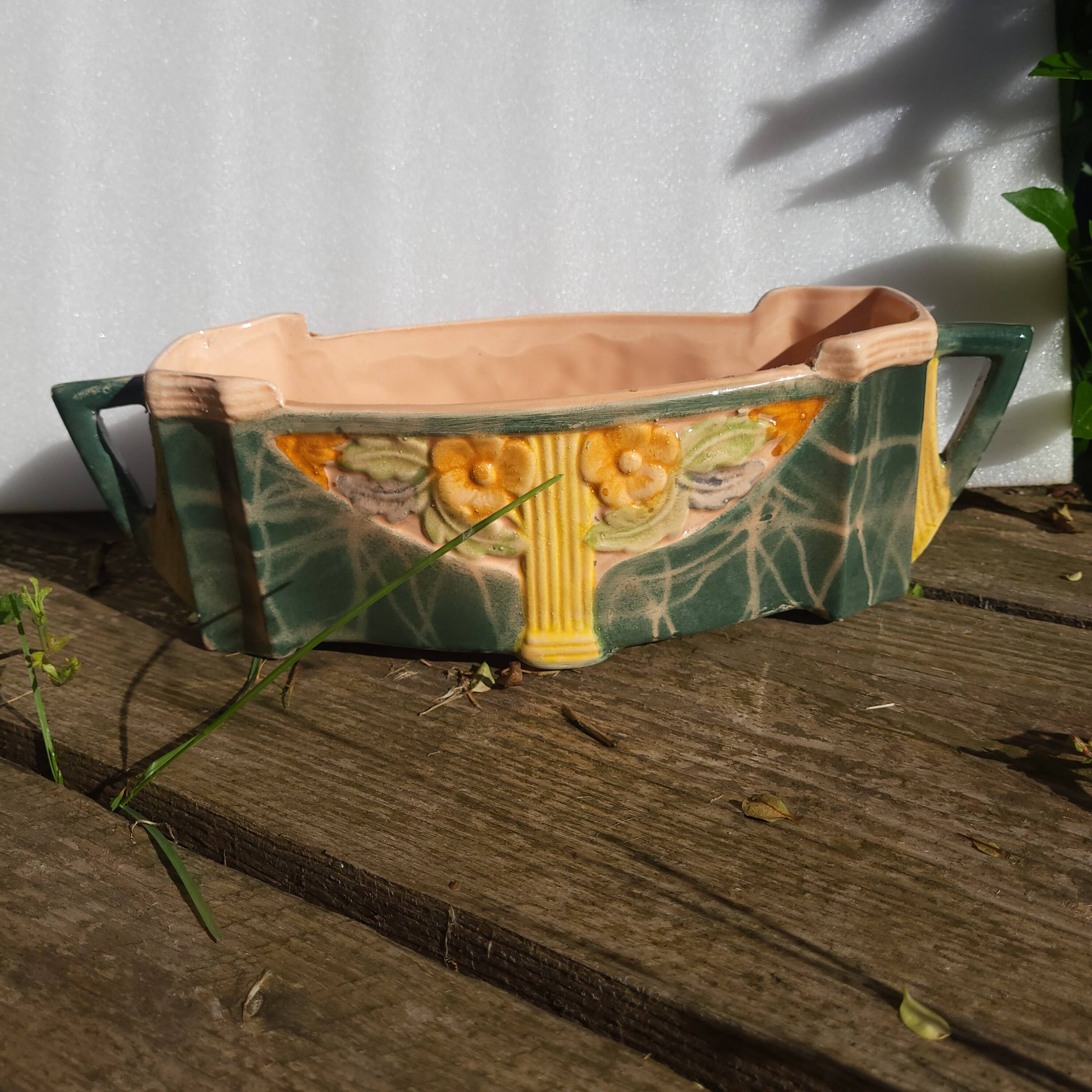 Art Deco polychrome jardinière in ceramic and slip, 1920