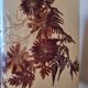 Lampe vintage, abat-jour herbier pied en grès marron