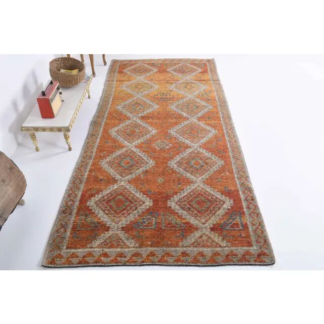 Vintage Turkish Hand-Knotted Wool Cotton Orange Area Rug 150x333