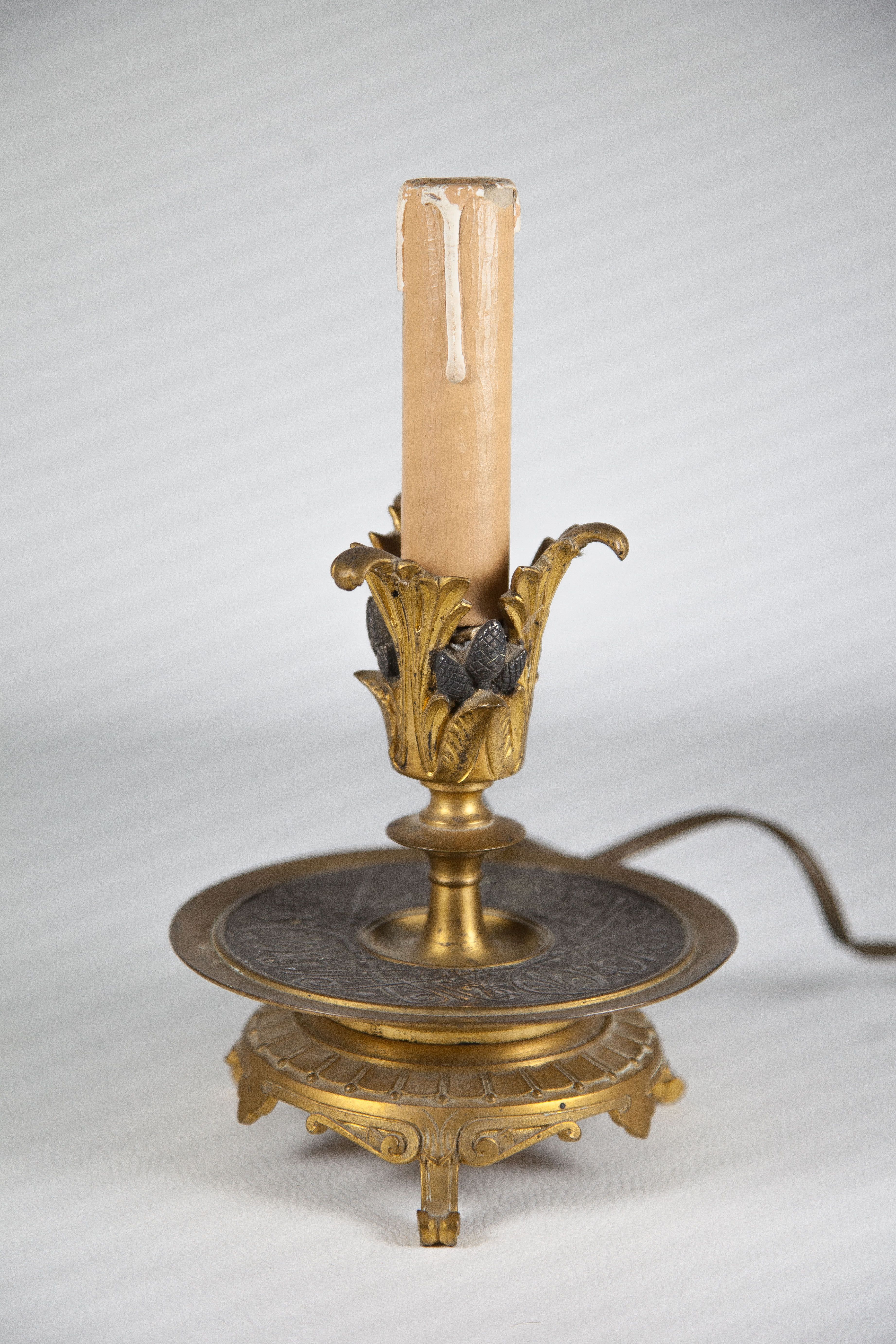 bronze table lamp, electric candle lamp, beautifully chiseled lamp, table lamp, rockery