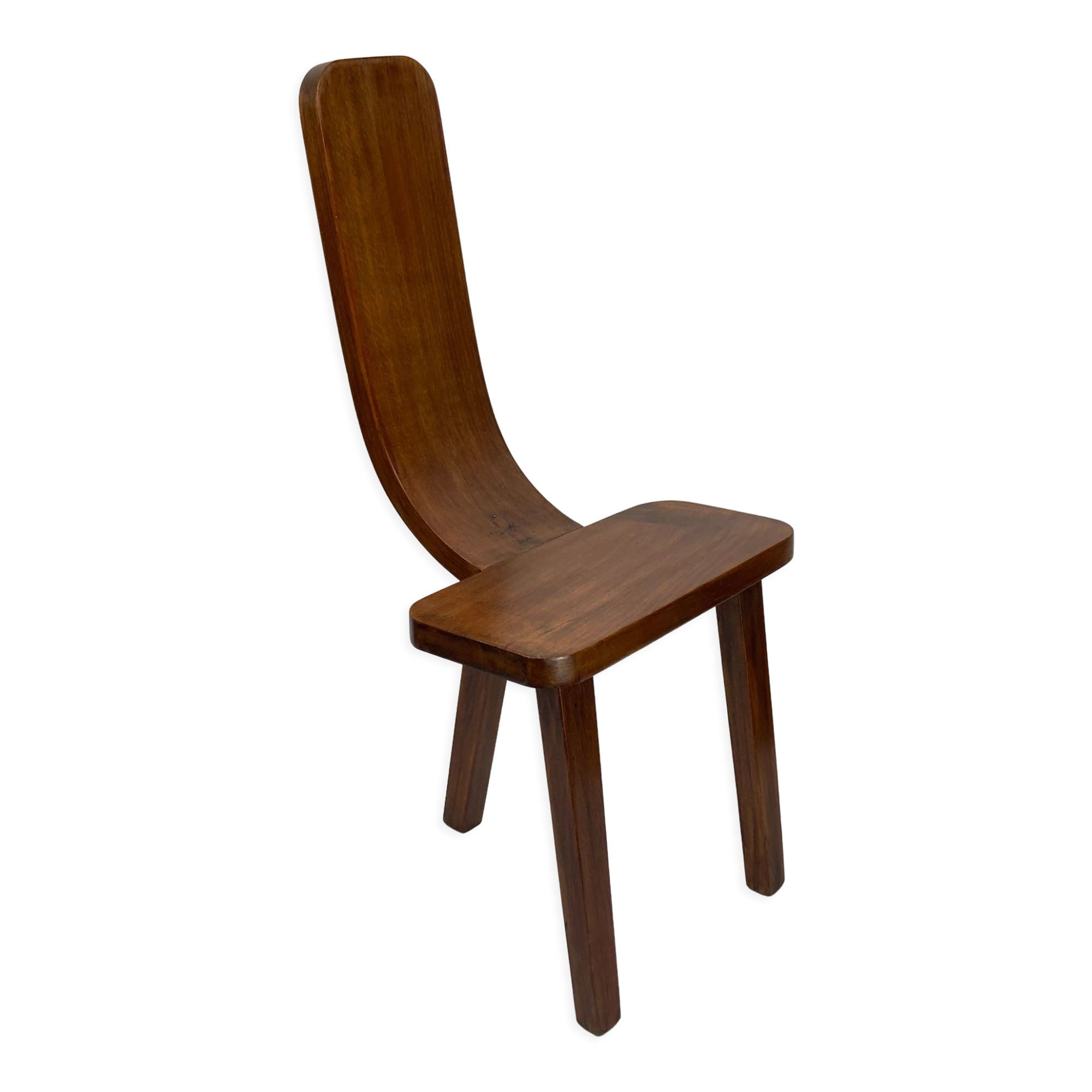 Brutalist low tripod milking stool or side chair Spain ca 1950s