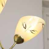 Italian Art Deco Chandelier in Brass and Yellow Glass, 1940s