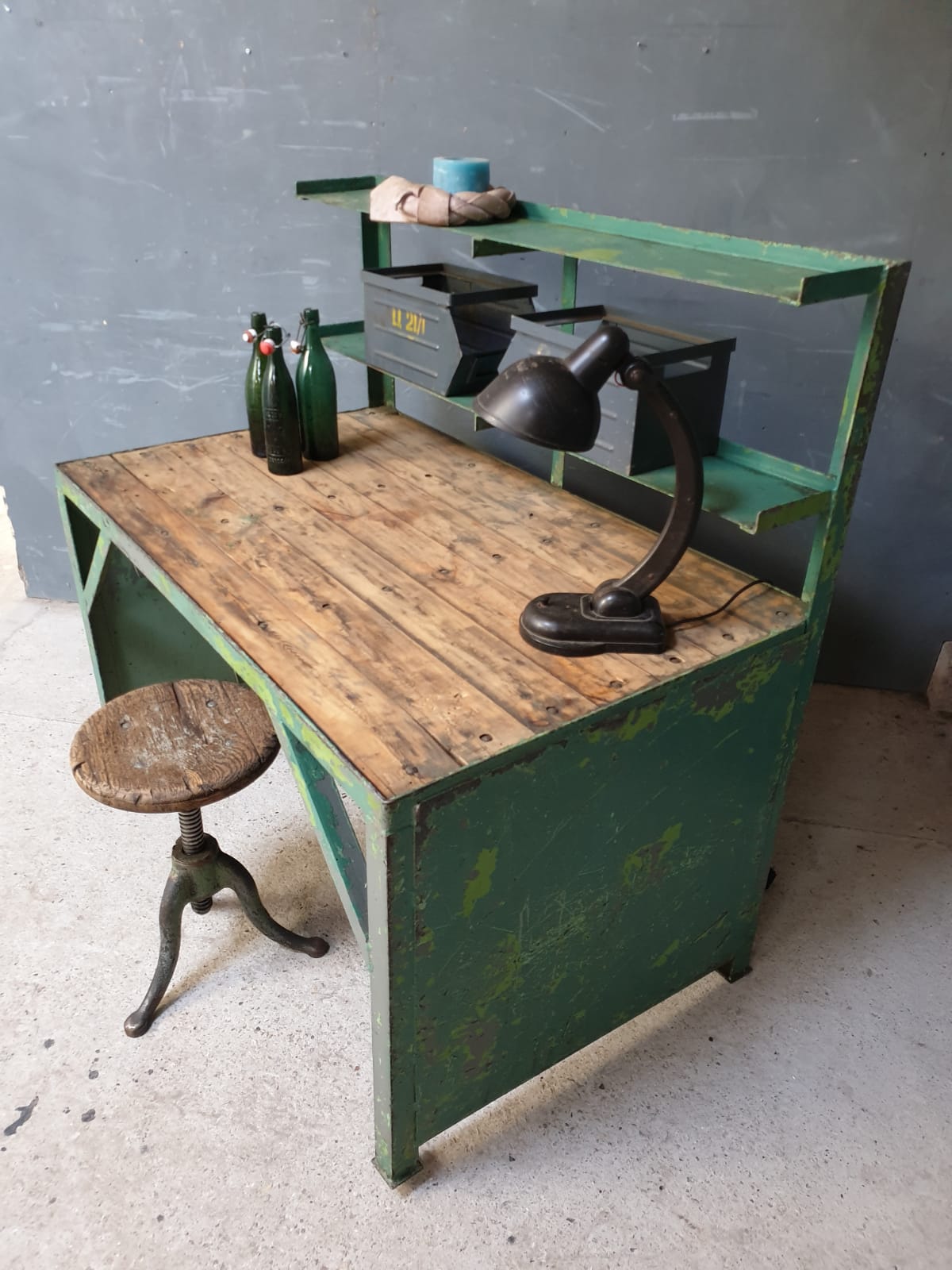 Industrial workbench, work table, desk green