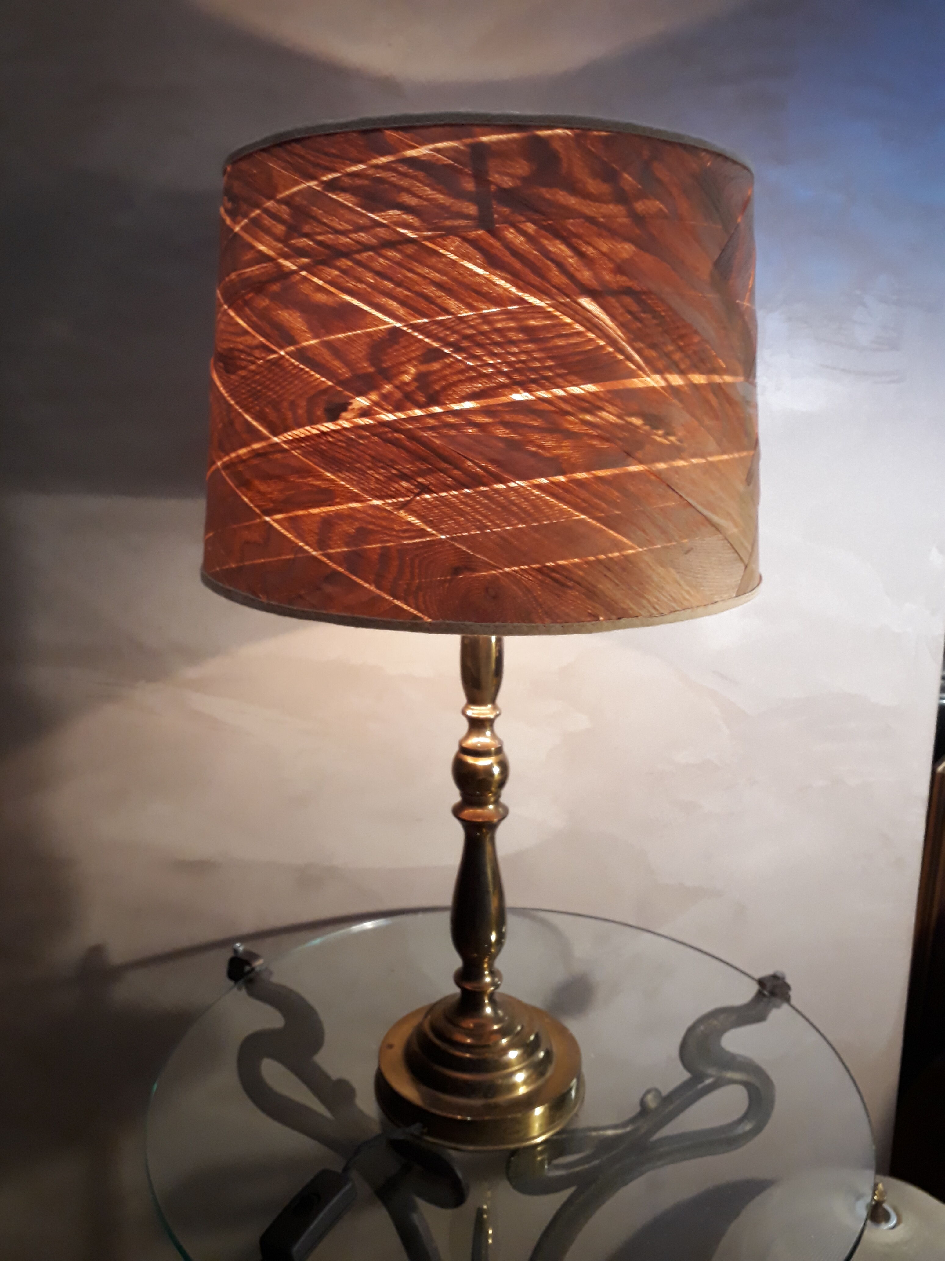 large brass lamp and wood 1970 very elegant 60x35cm