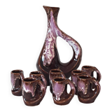 Vintage liqueur set - brown & purple glazed ceramic - 1970s