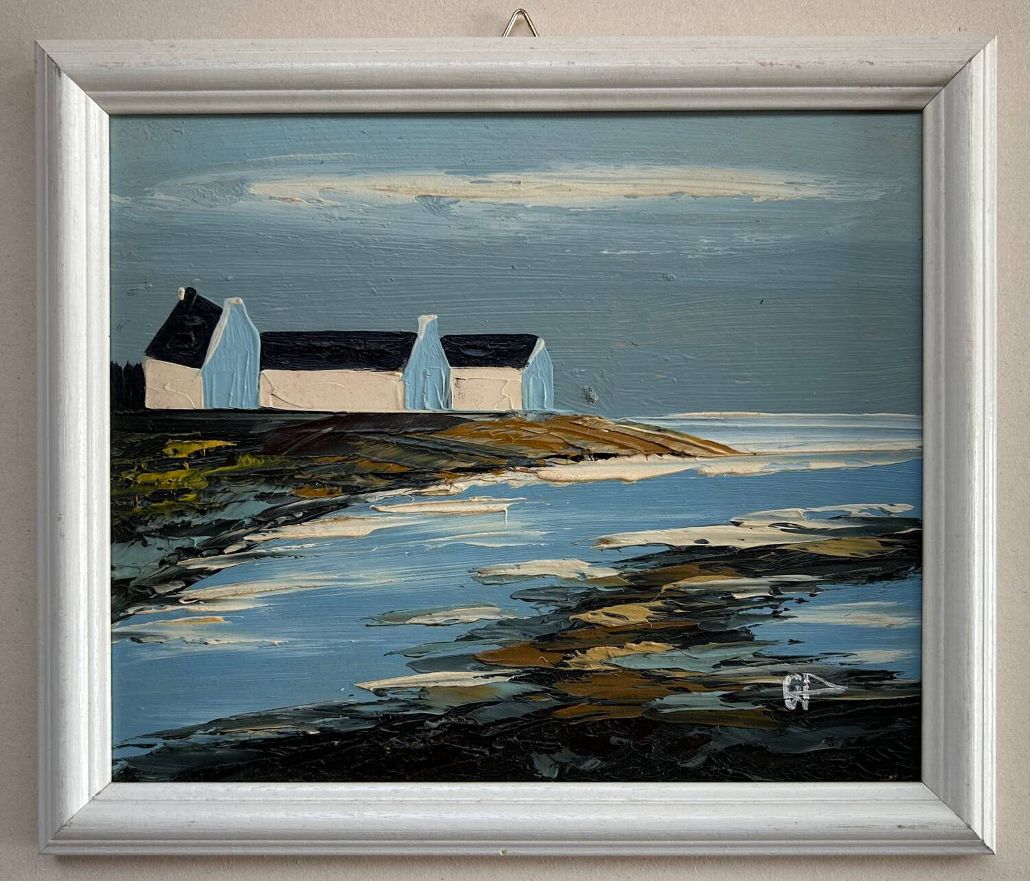 Marine bretonne, huile à couteau, Signé BP. Nouvelle série.