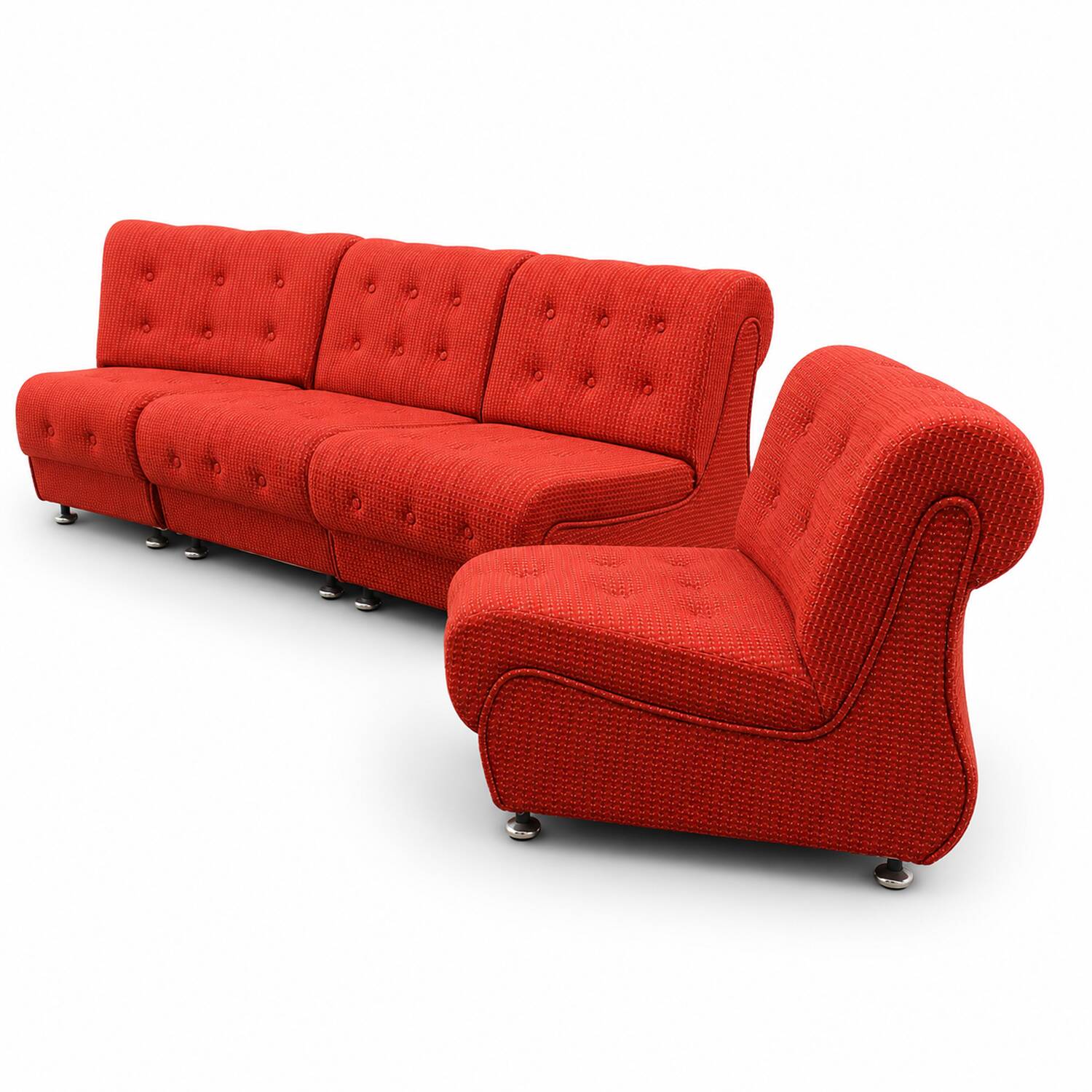 Space Age Modular Curved Sofa In Original Red Fabric, Tatra 1970s