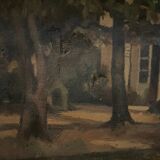 Landscape painting of a house on a summer day by Rapp