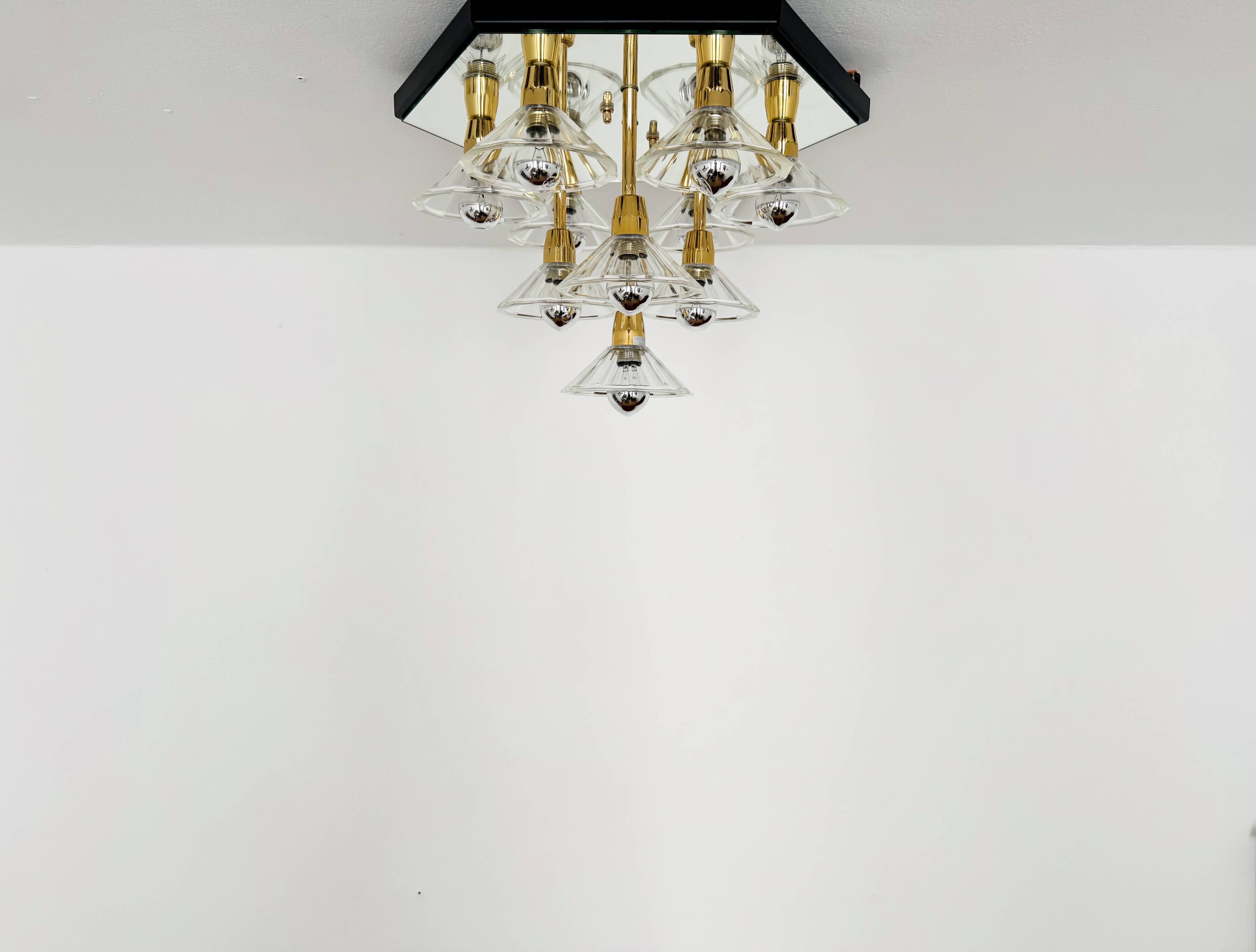 1980s Bicolor Glass Flush Chandelier by F. Fabbian