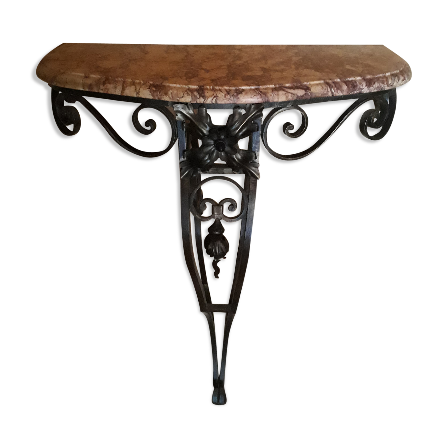 Wrought iron and marble console