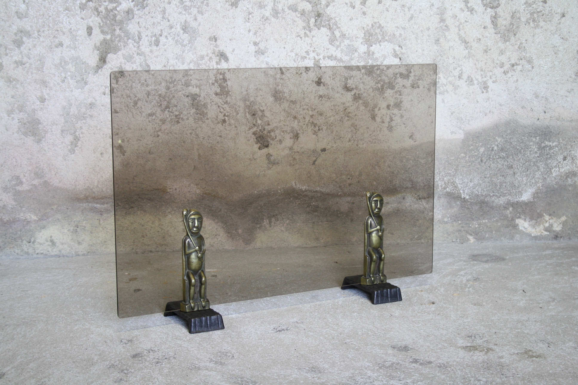 Vintage smoked glass and bronze fire screen by Anton Prinner