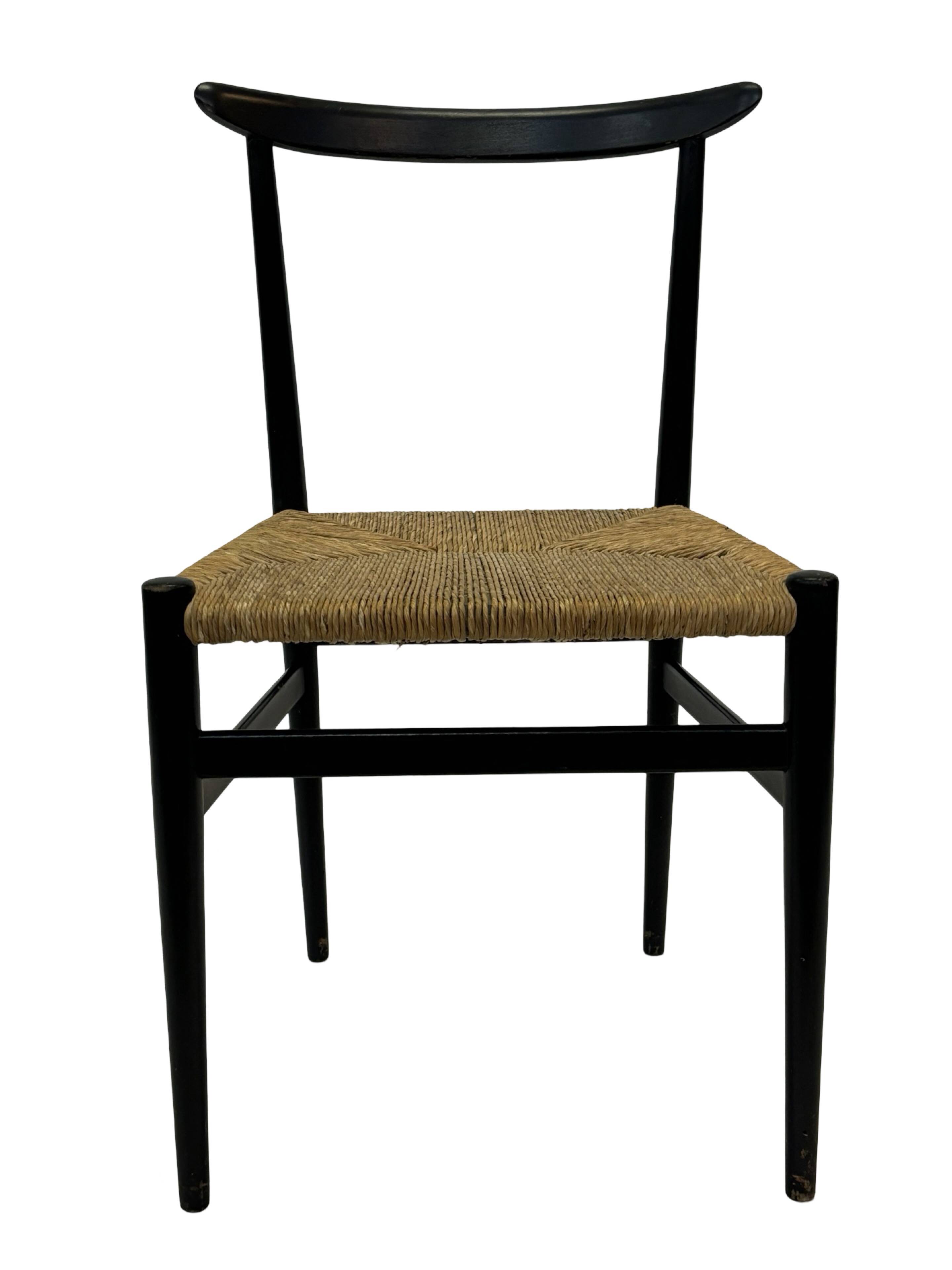 Vintage Italian rush seated chair, 1950s design minimalist